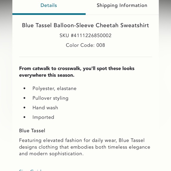 ANTHRO Blue Tassel Balloon Sleeve Cheetah Sweatshirt MED - Picture 8 of 8